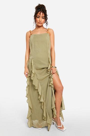 Petite Beaded Midaxi Slip Dress olive