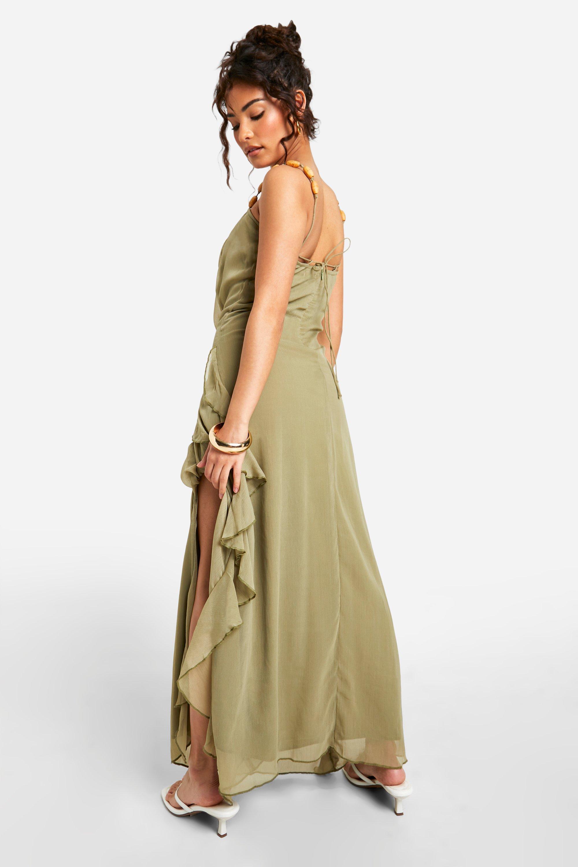 boohoo Petite Beaded Midi Slip Dress Green Size 6