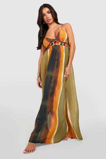 Petite Printed Chiffon Maxi Beach Dress orange