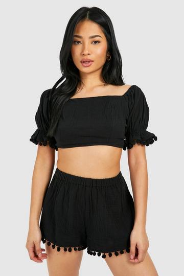 Petite Pom Pom Hem Short Two-Piece black