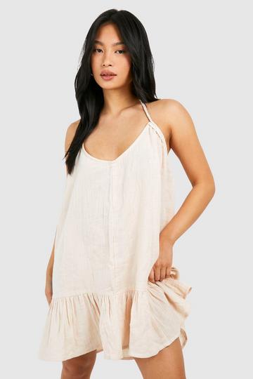 Petite Cheesecloth Mini Dress stone