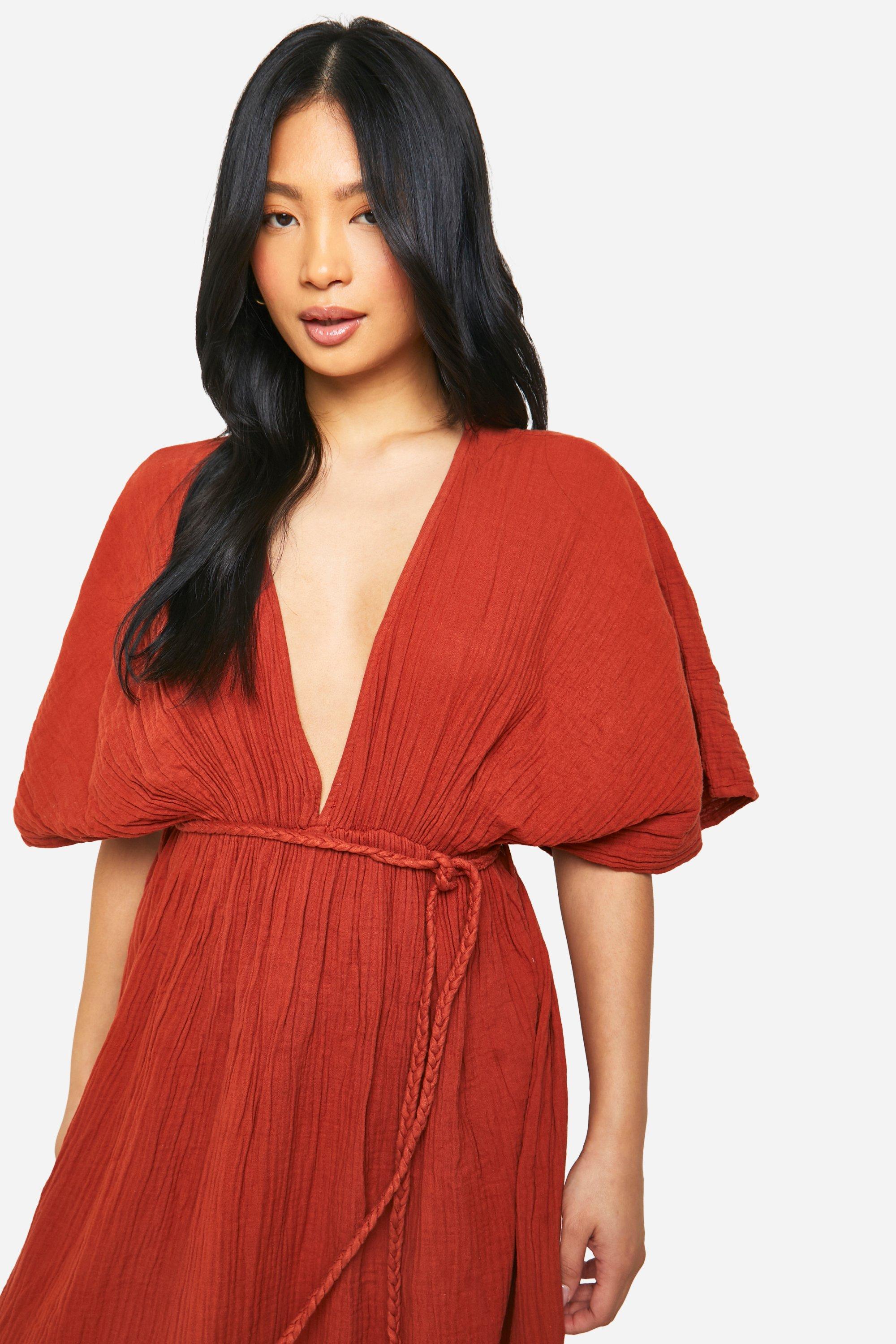 Petite Cheesecloth Robe Tie Maxi Dress boohoo NZ