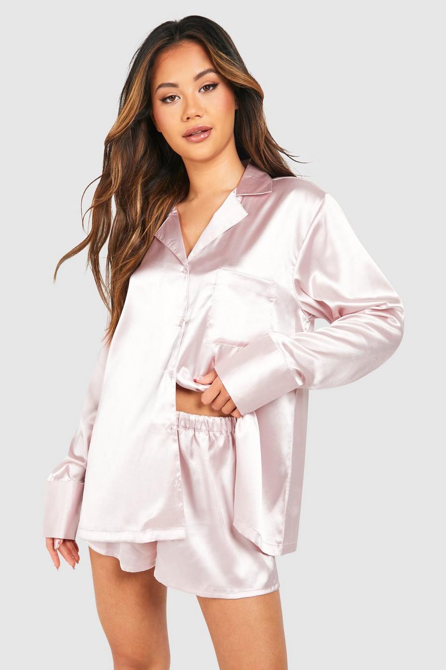 Kurzes Oversize Satin Pyjama-Set, Pink image number 1
