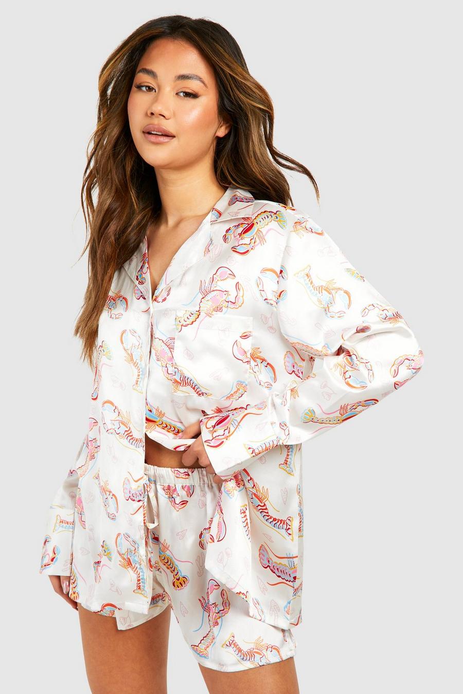 Kurzes Oversize Pyjama-Set mit Lobster-Print, Pink