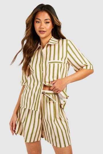 Green Stripe Cotton Poplin Shorts