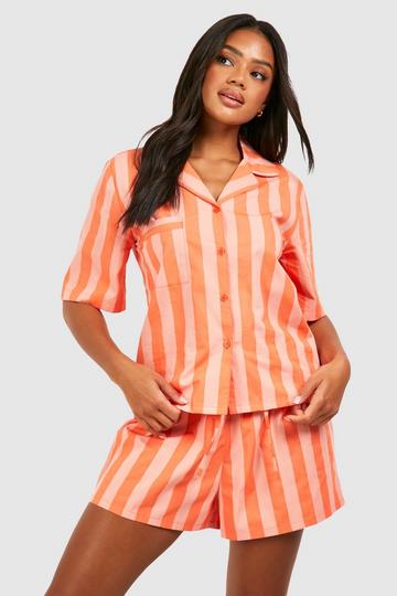 Cotton Poplin Tonal Stripe Shorts coral