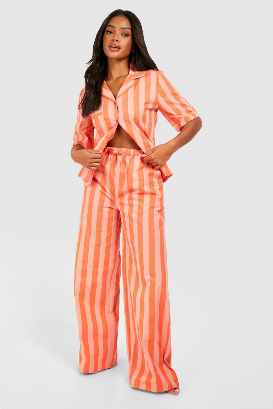 Coral Cotton Poplin Tonal Stripe Trousers image number 1