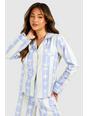 Camisa de manga larga y algodón popelina con rayas y estampado de palmeras, Baby blue