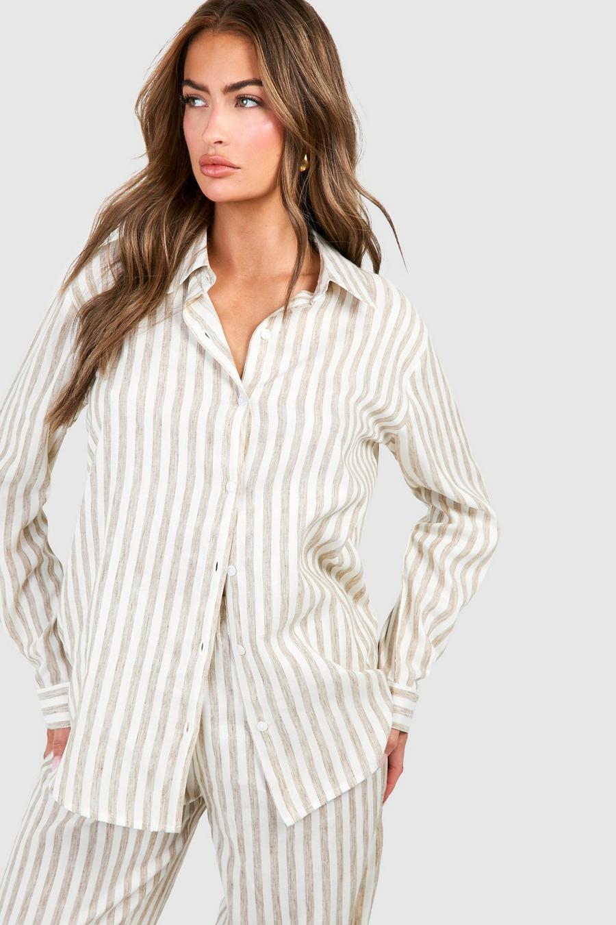 Cream Cotton Poplin Tonal Stripe Long Sleeve Shirt image number 1