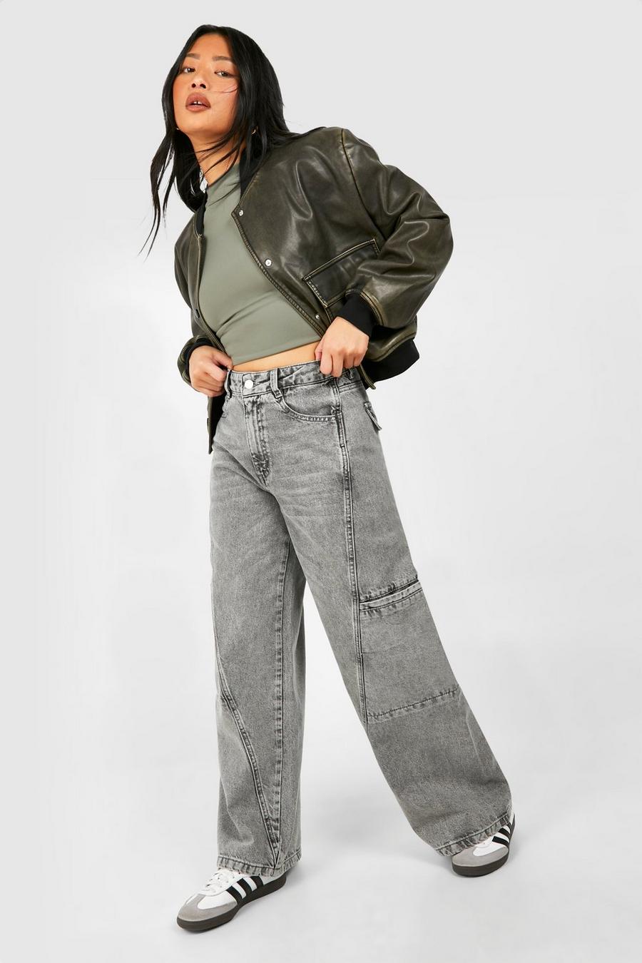 Petite Cargo-Jeans mit Naht-Detail, Grey image number 1