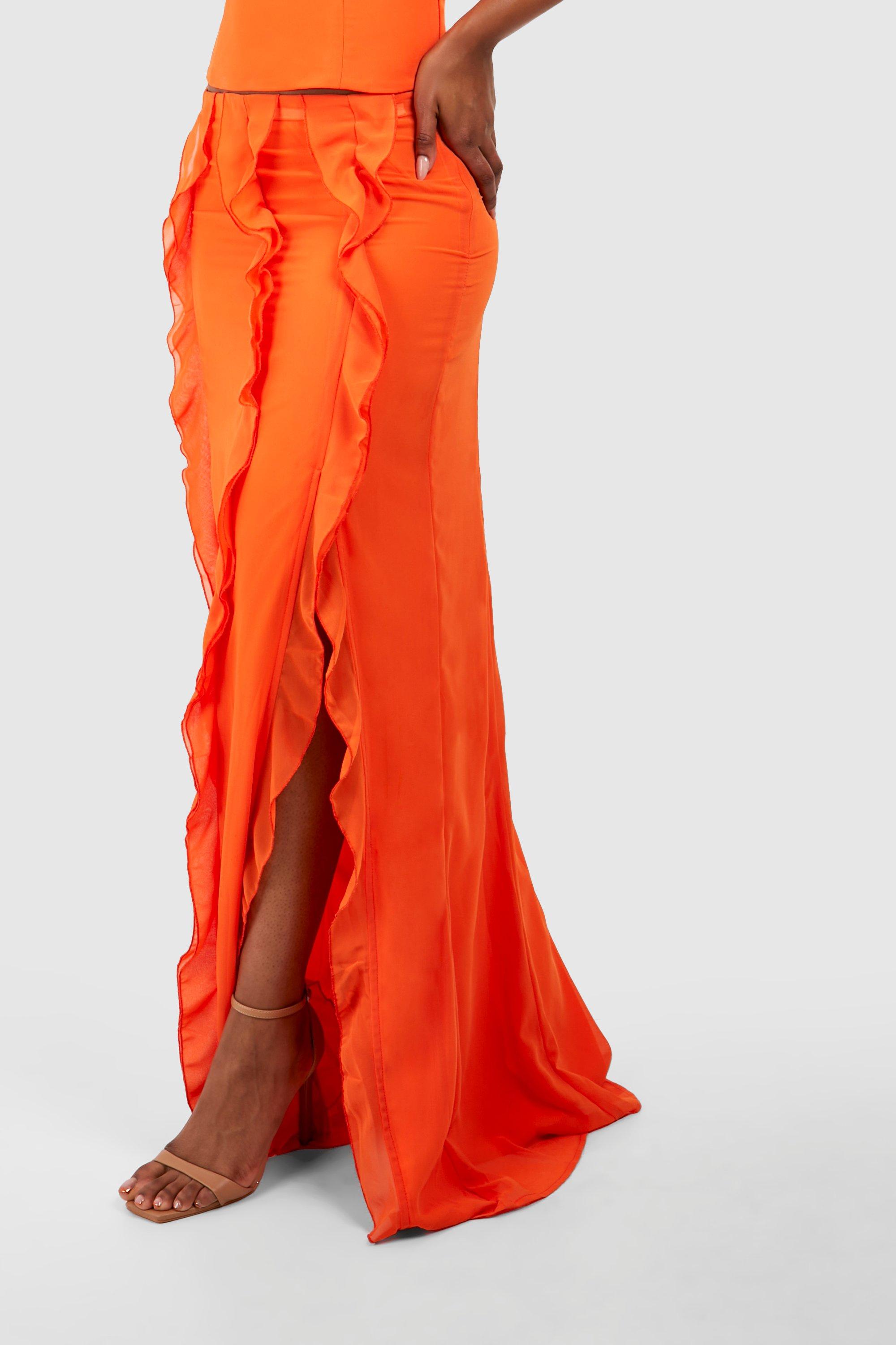 Tall Chiffon Ruffle Detail Maxi Skirt | boohoo