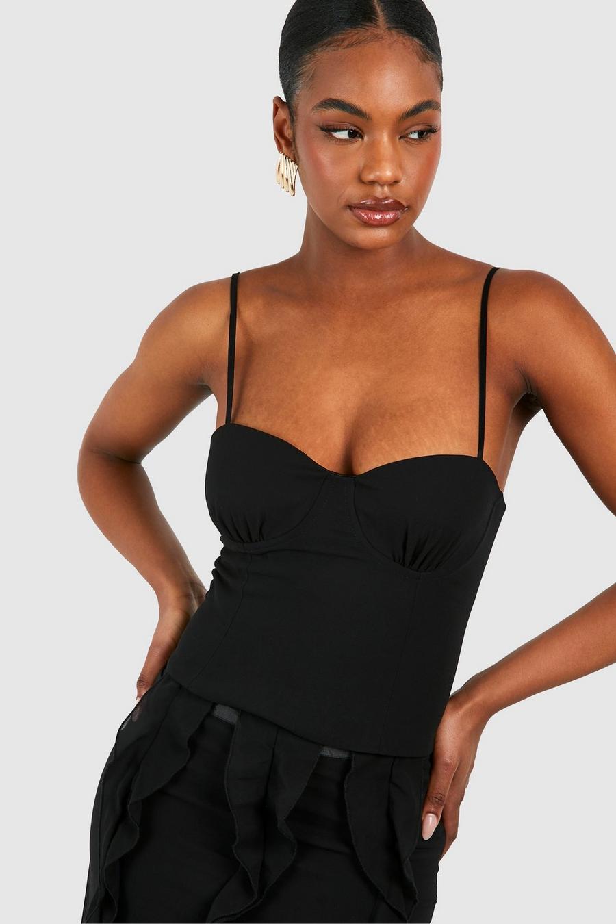 Top a corsetto Tall in chiffon, Black image number 1