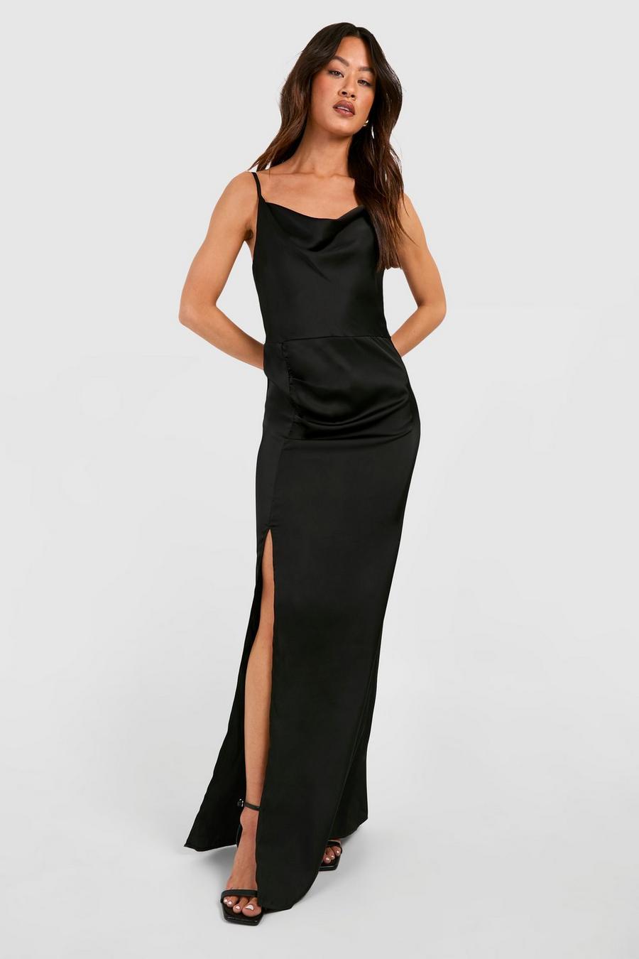 Black Tall Occasion Satin Cowl Neck Maxi Dress image number 1