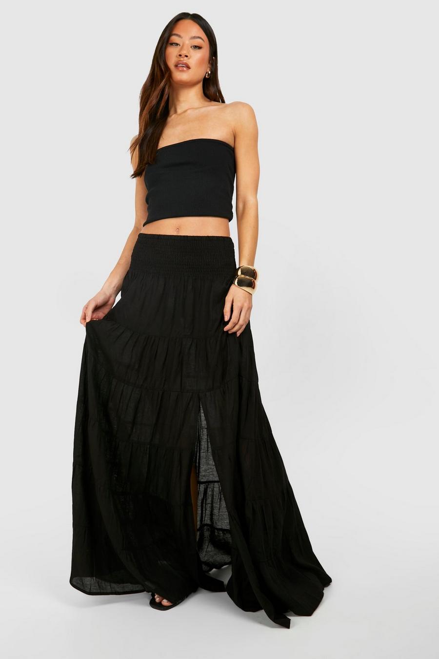 Black Tall Woven Tiered Maxi Skirt image number 1