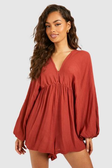 Cheesecloth Batwing Playsuit chocolate