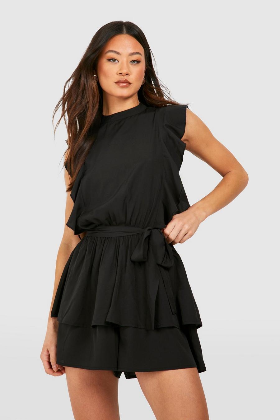 Black Tall Woven Ruffle Flippy Playsuit  image number 1