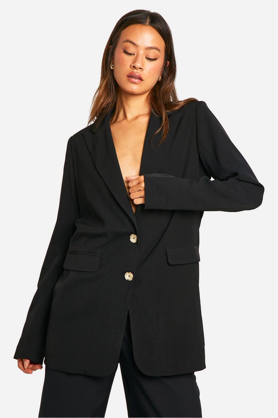 Black Tall Woven Contrast Button Oversized Blazer  image number 1