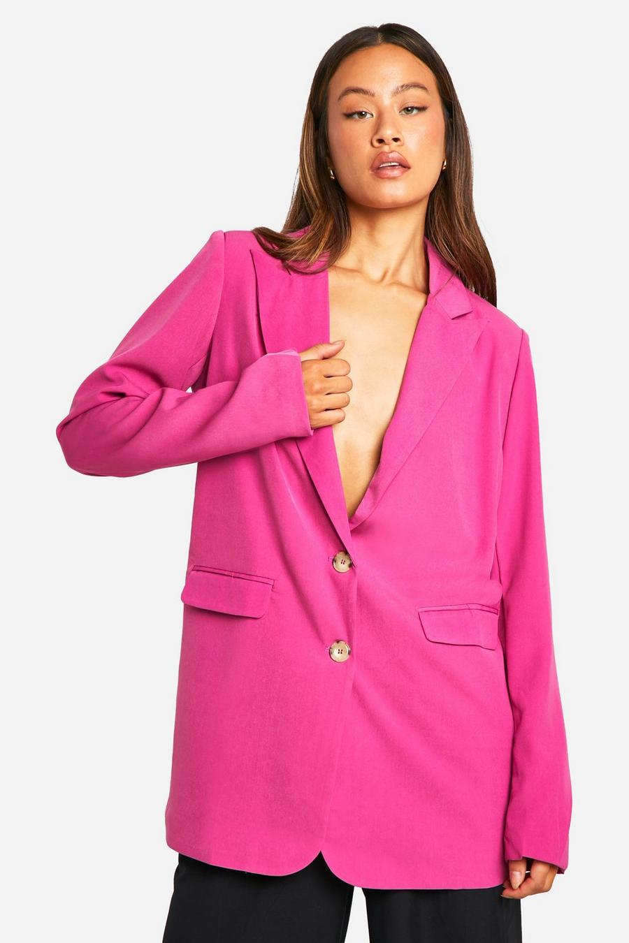 Pink Tall Woven Contrast Button Oversized Blazer  image number 1