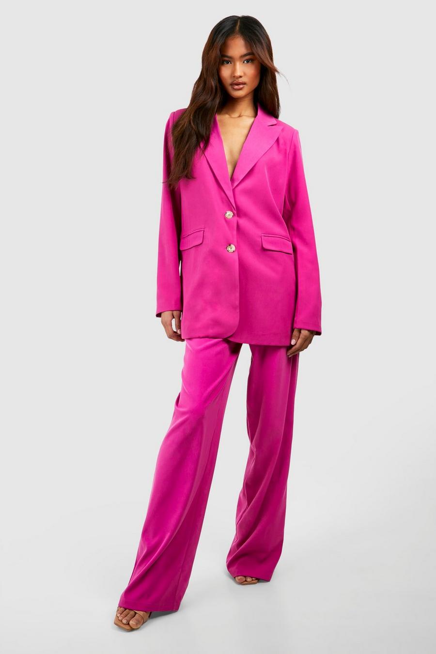 Pink Tall Kostymbyxor i vävt tyg med midjedetalj i kontrastfärg image number 1