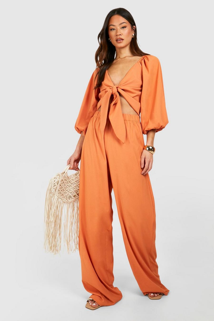 Rust Tall Beach Crinkle Wide Leg Trousers image number 1