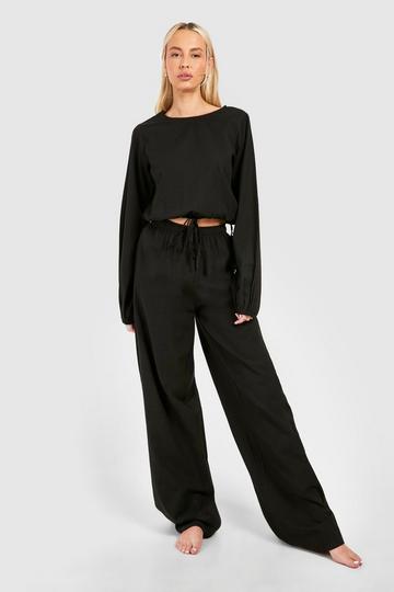 Tall Beach Trouser And Puff Sleeve Top Co-ord black
