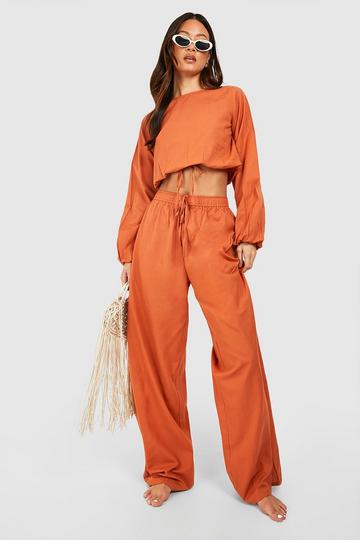 Tall Beach Trouser And Puff Sleeve Top Co-ord rust
