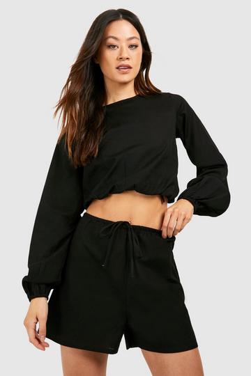 Tall Beach Shorts And Puff Sleeve Top Co-ord black