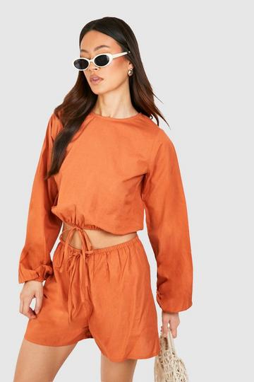 Tall Beach Shorts And Puff Sleeve Top Co-ord rust