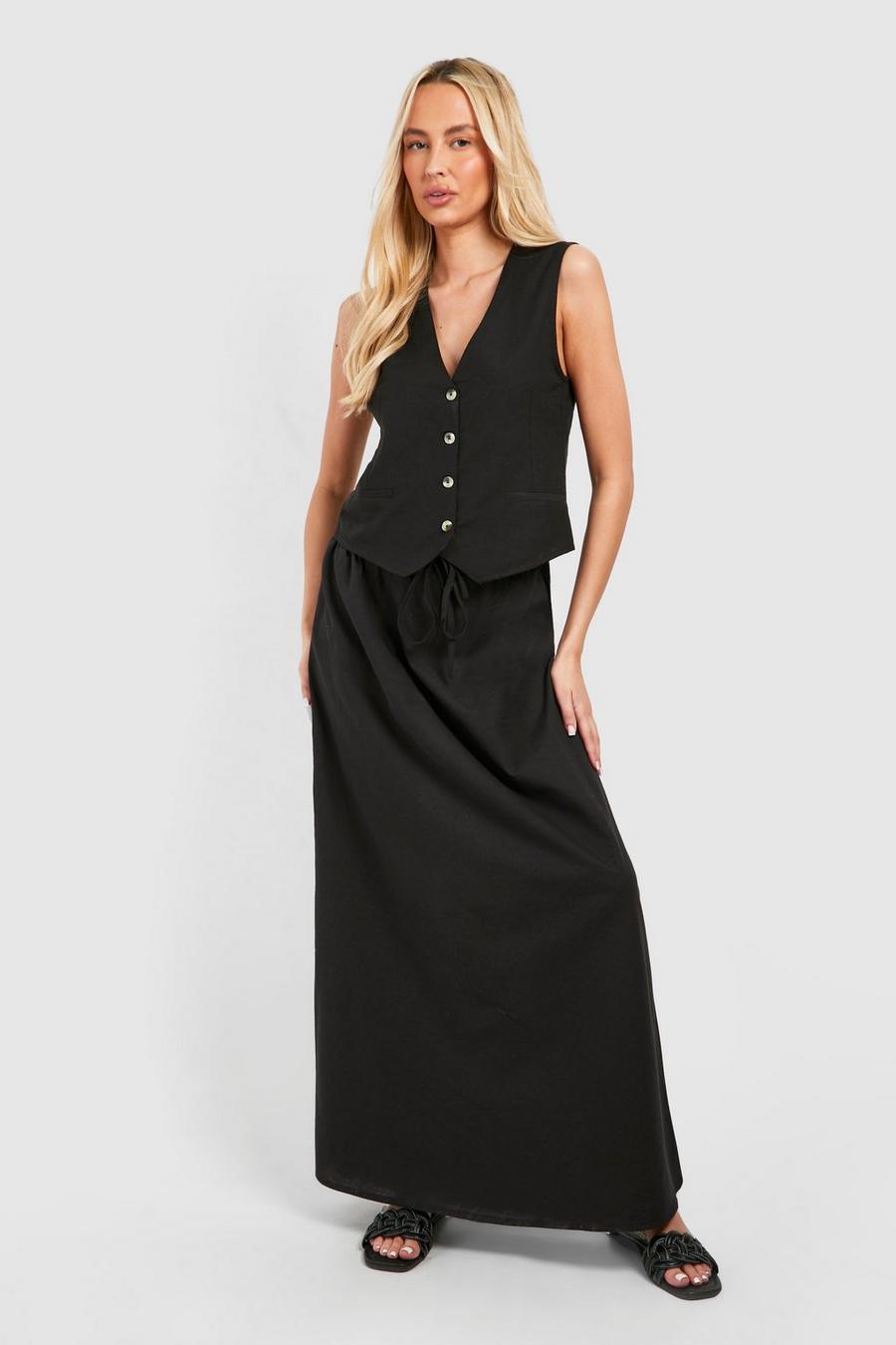 Black Tall Linen Midaxi Skirt image number 1