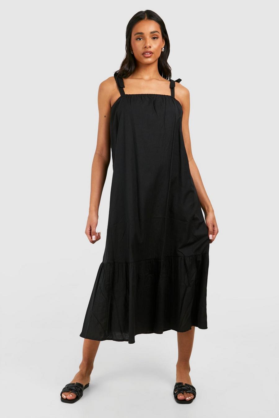 Black Tall Halter Tiered Midaxi Dress