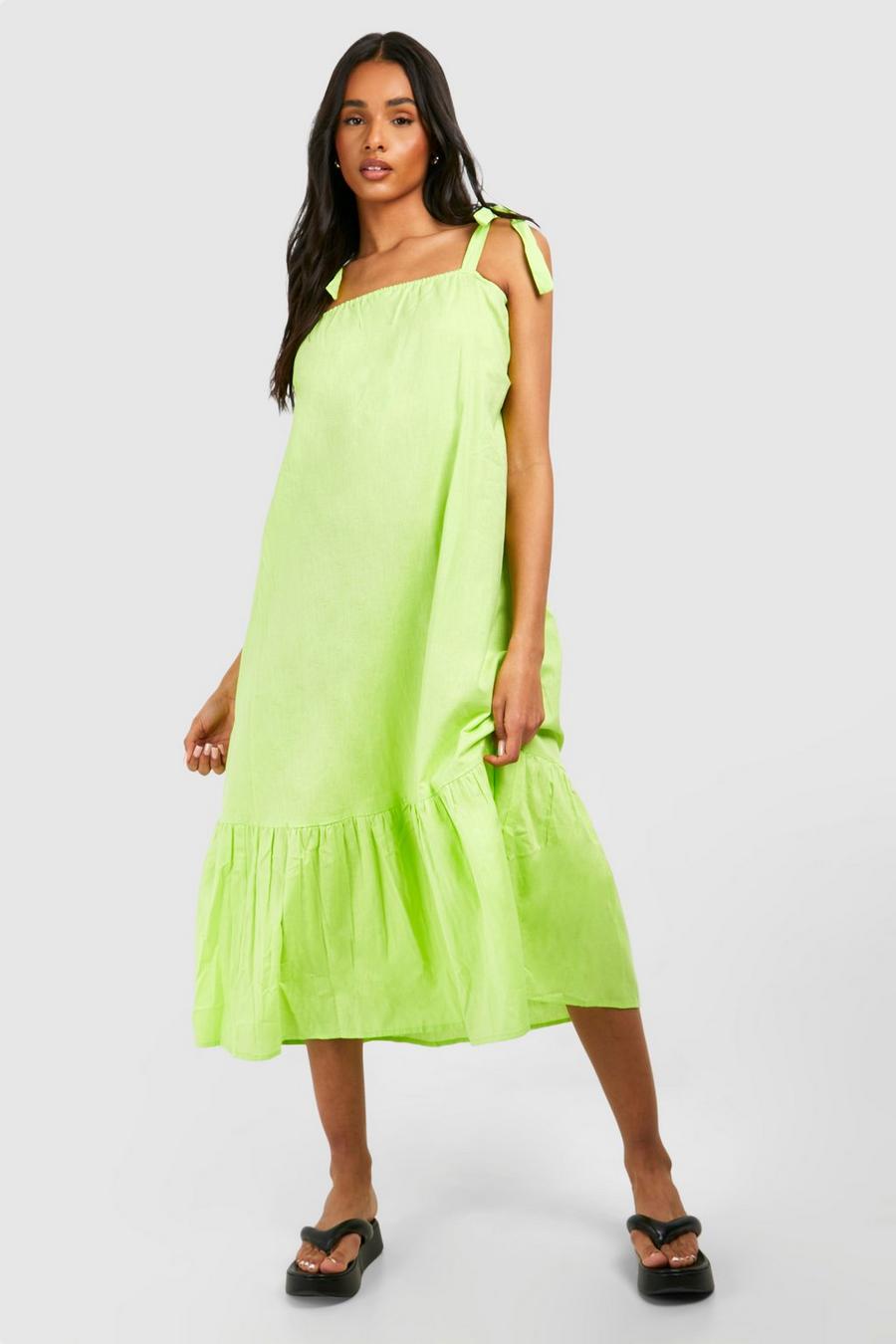 Lime Tall Halter Tiered Midi Dress image number 1