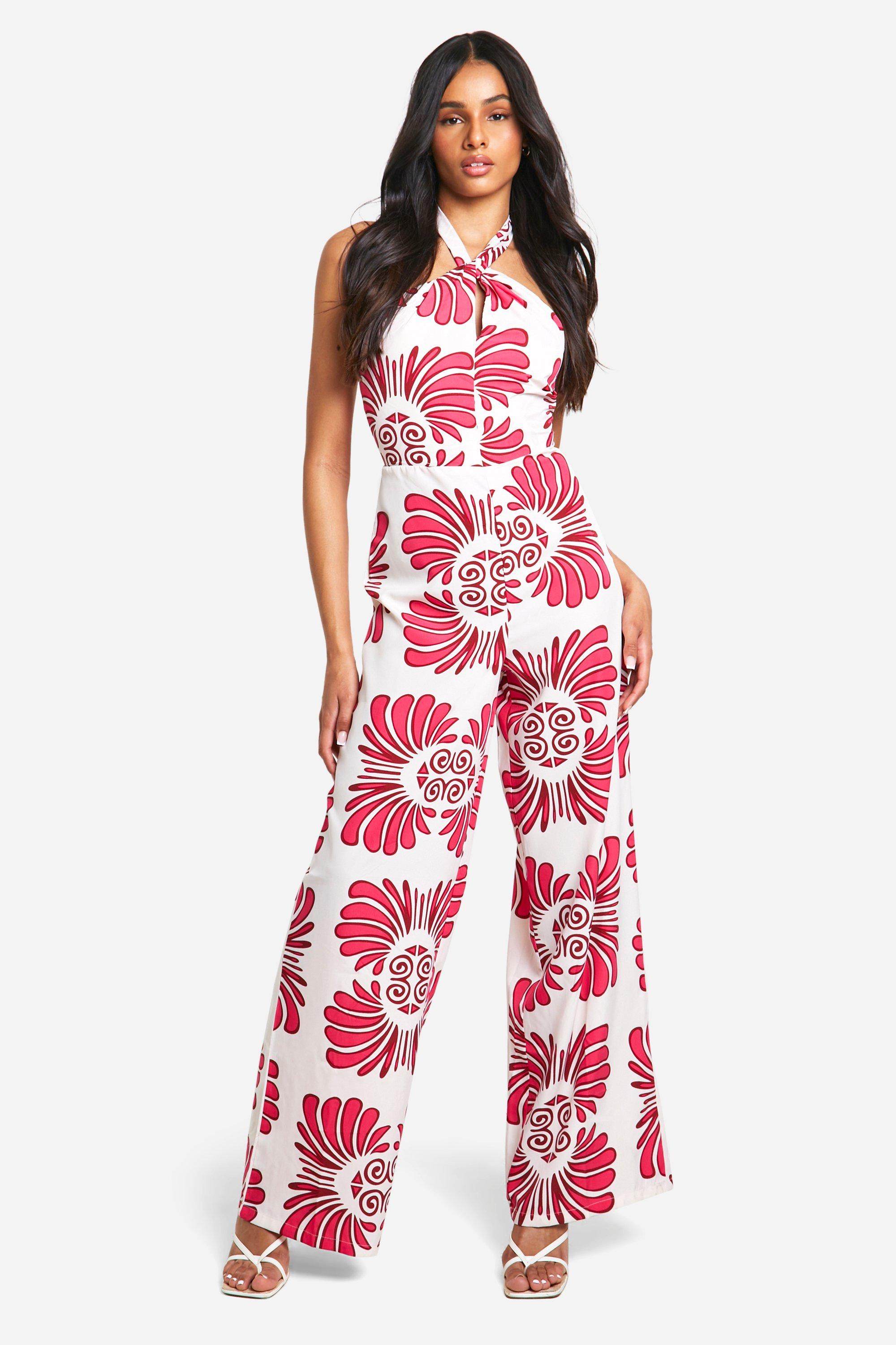 Tall Hawaiian Printed Halter Jumpsuit | boohoo USA Tall Hawaiian Printed Halter Jumpsuit | boohoo USA