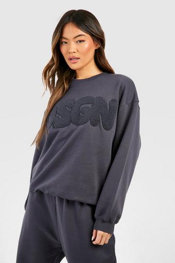 Dsgn Studio Bubble Towelling Applique Oversized Sweatshirt charcoal