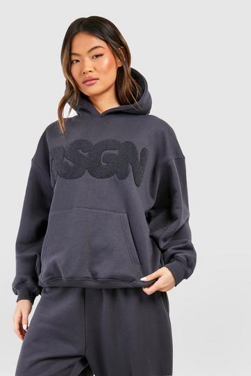 Charcoal Grey Dsgn Studio Bubble Towelling Applique Oversized Hoodie