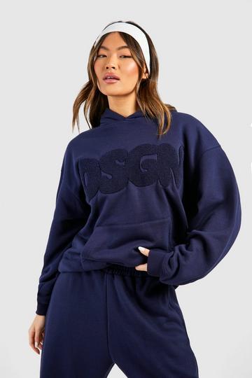 Dsgn Studio Bubble Towelling Applique Oversized Hoodie navy