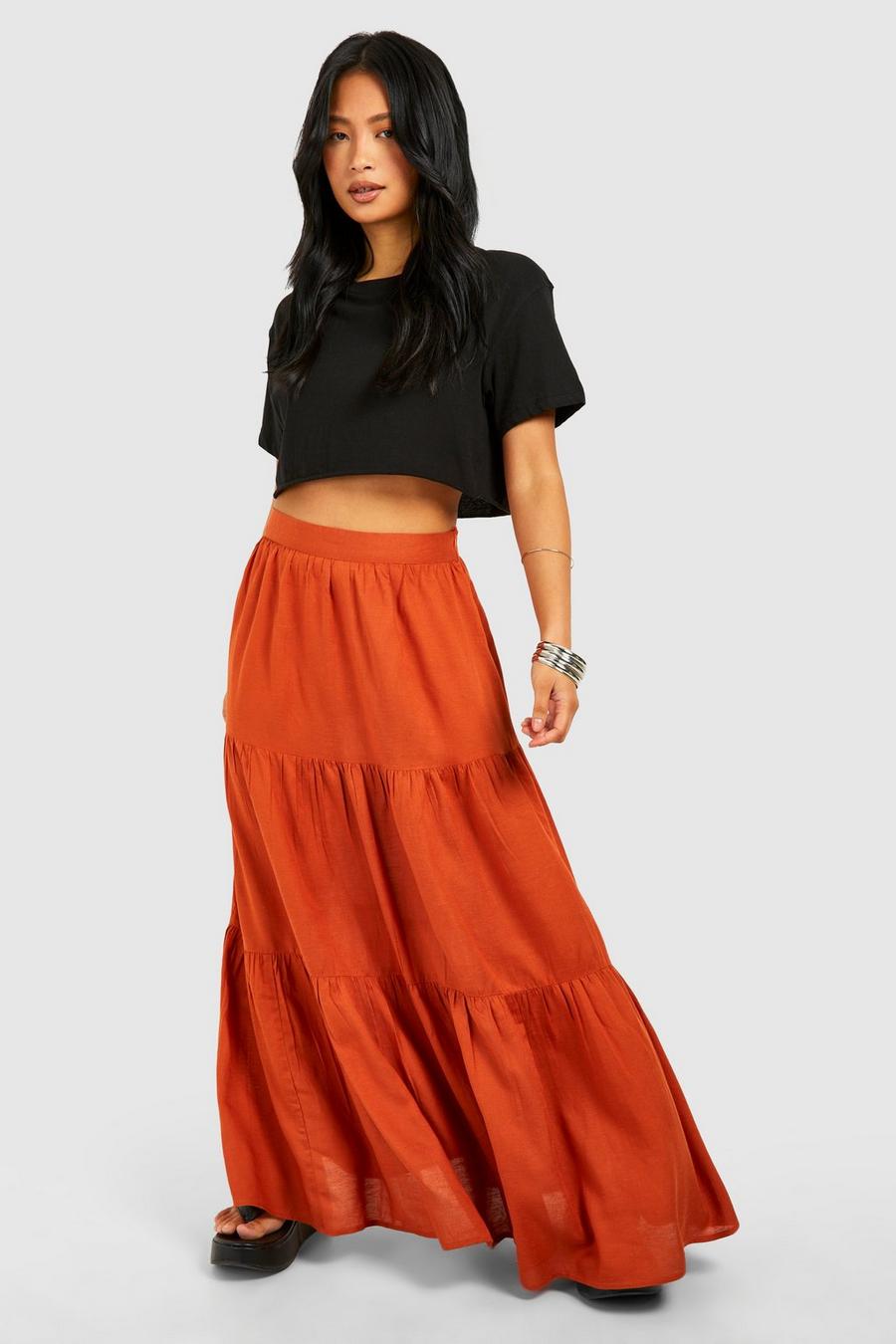 Rust Petite Tiered Maxi Skirt  image number 1