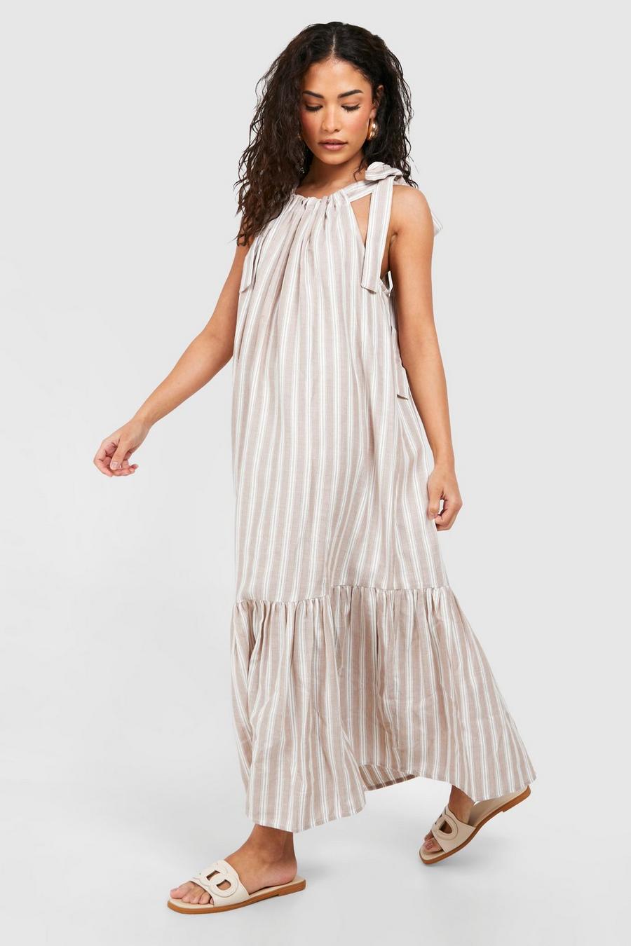 Stone Petite Linen Stripe Midi Dress image number 1