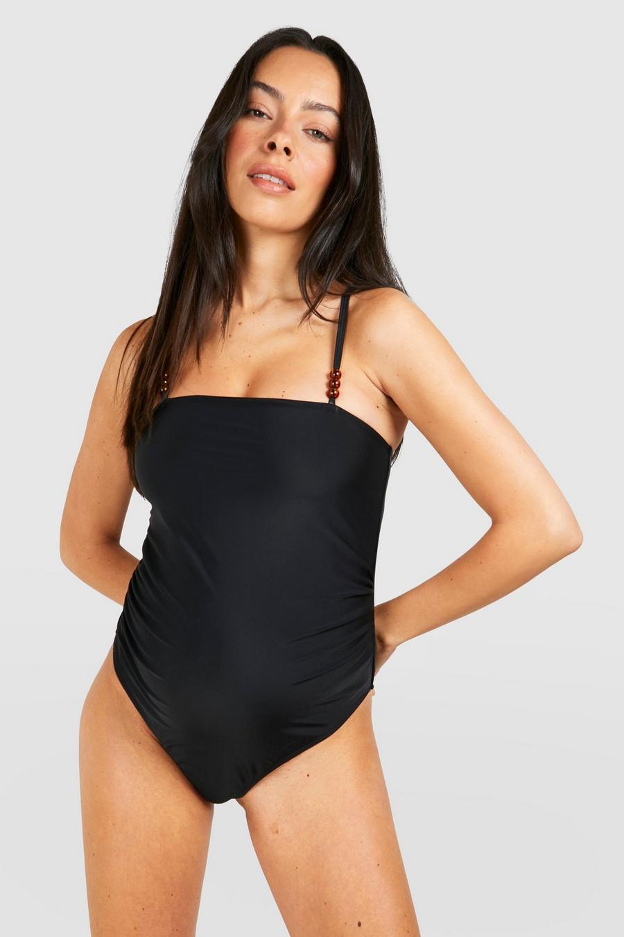 Black Maternity Bead Detail Strappy Swimsuit image number 1