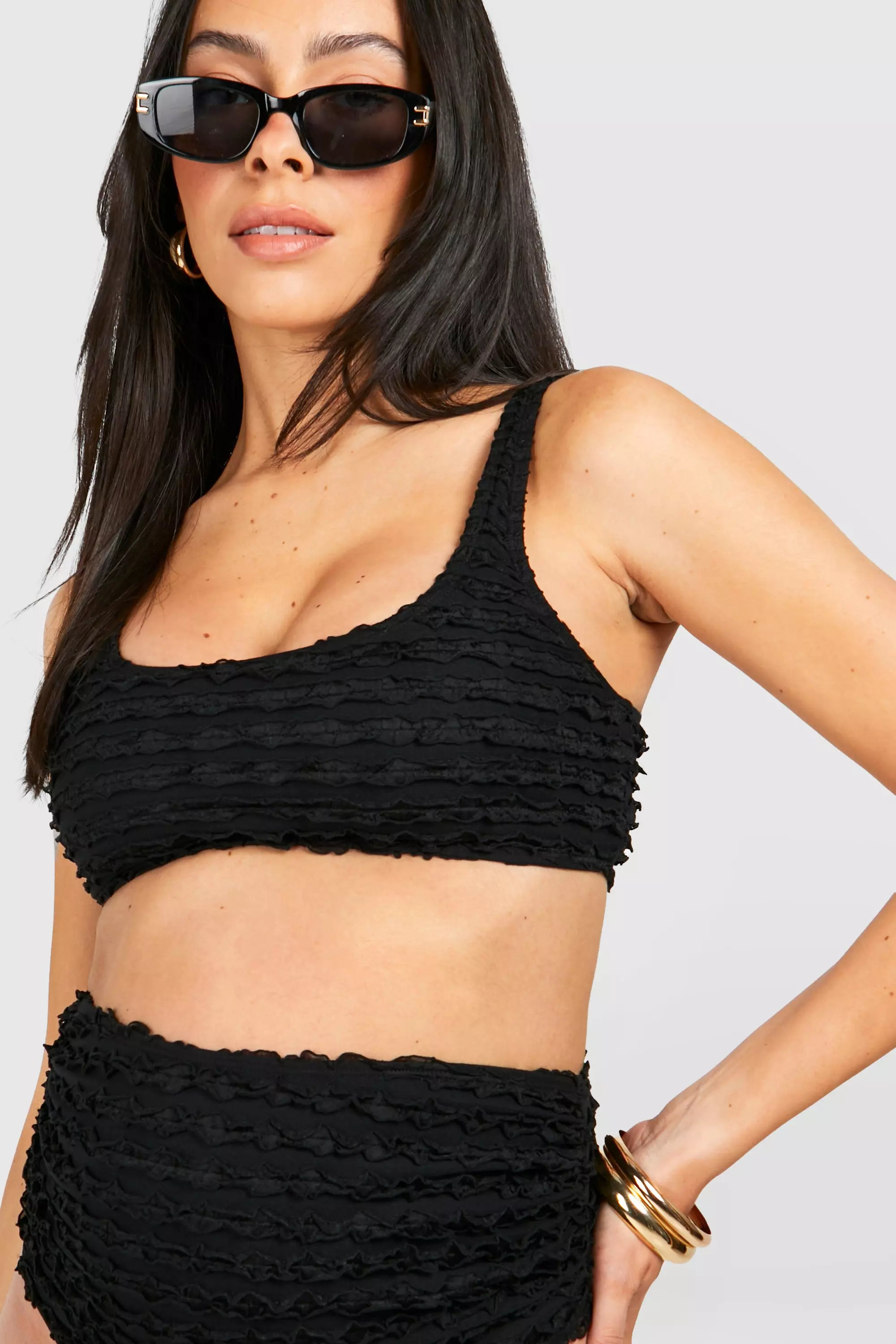 Black Maternity Textured Ruffle High Waist Bikini Set alternative image