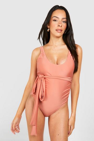 Maternity Belted Scoop Swimsuit peach