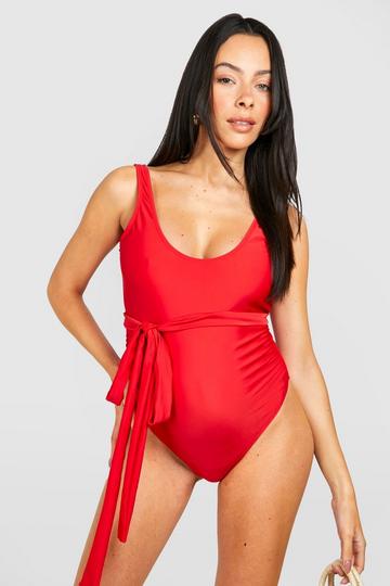Maternity Belted Scoop Swimsuit red