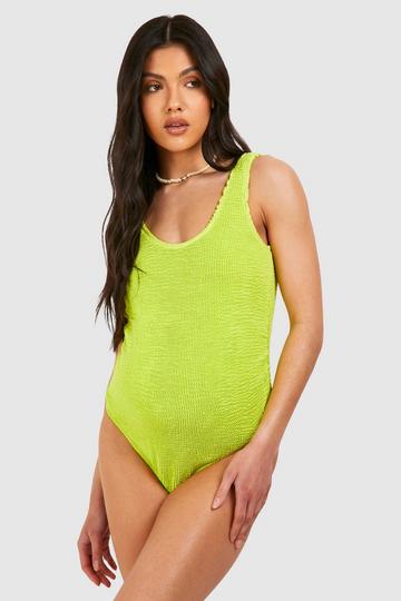 Maternity Crinkle Scoop Neck Swimsuit lime