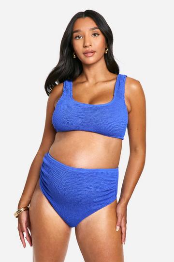 Maternity Crinkle Scoop Neck High Waisted Bikini Set electric blue