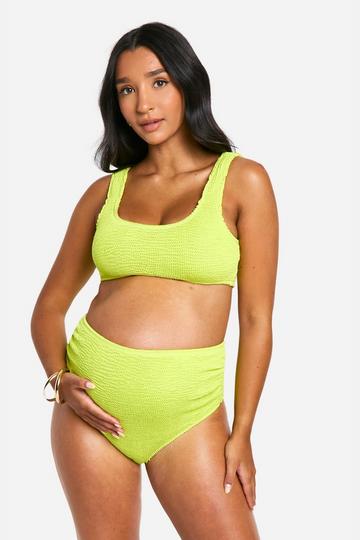 Zwangerschap Gekreukelde High Waist Bikini Set Met Lage Ronde Hals lime