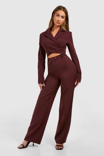 Pocket Detail Straight Leg Pants wine