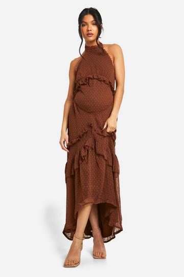 Maternity Dobby Halterneck Maxi Dress chocolate