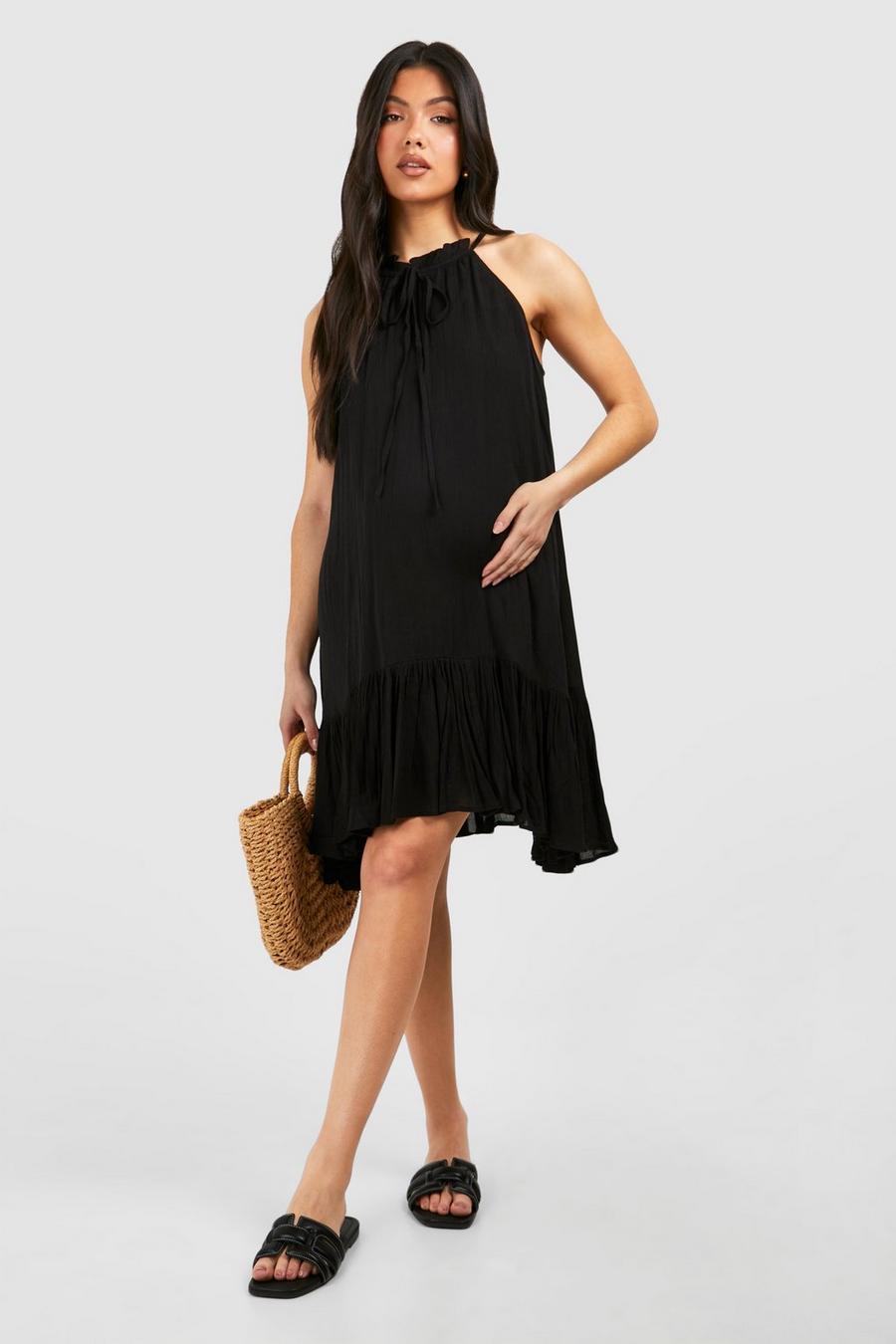 Black Maternity Cheesecloth Sleeveless Smock Dress image number 1