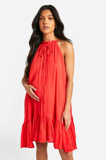 Maternity Cheesecloth Sleeveless Smock Dress red