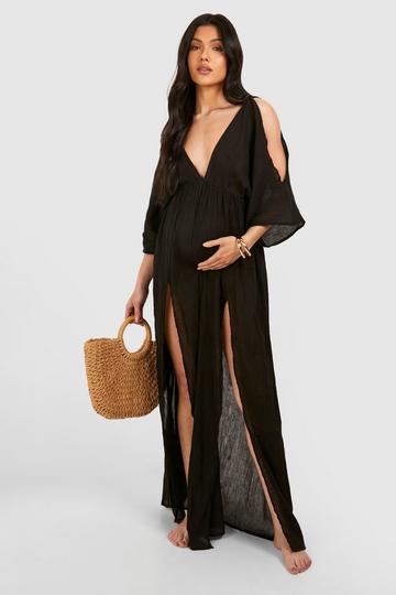 Maternity Crinkle Cold Shoulder Beach Cover Up black