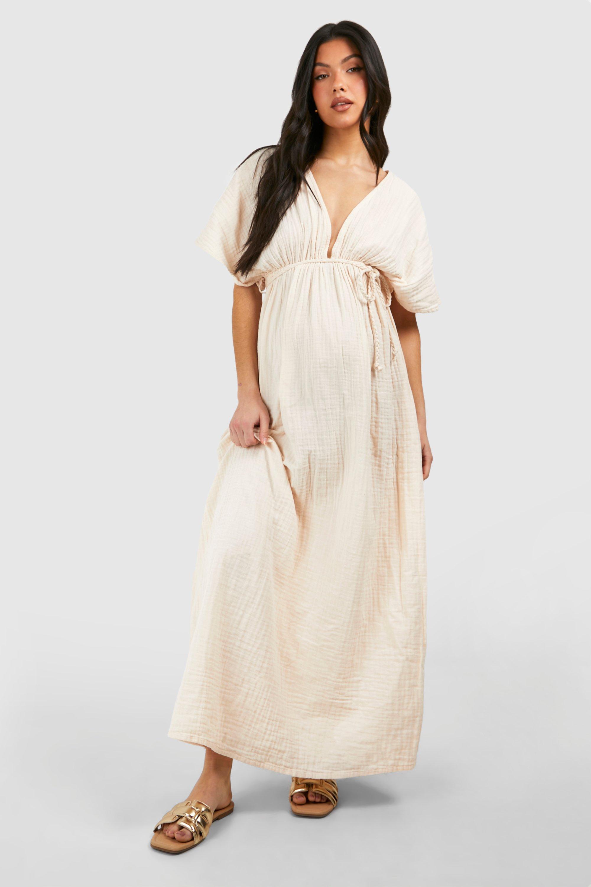 Maternity Cheesecloth Belted Maxi Beach Dress boohoo DK